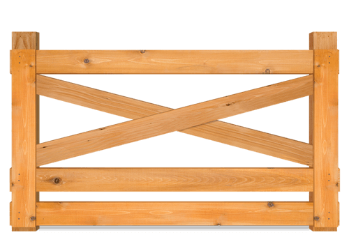 Wood crossbuck fence with 3 rails